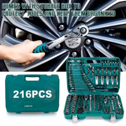 West plus  WPA395 Tam Profesyonel 216 Parça 72 Diş Eğik Cırcır Lokma Takımı Oto Tamirci Seti (Yeşil)