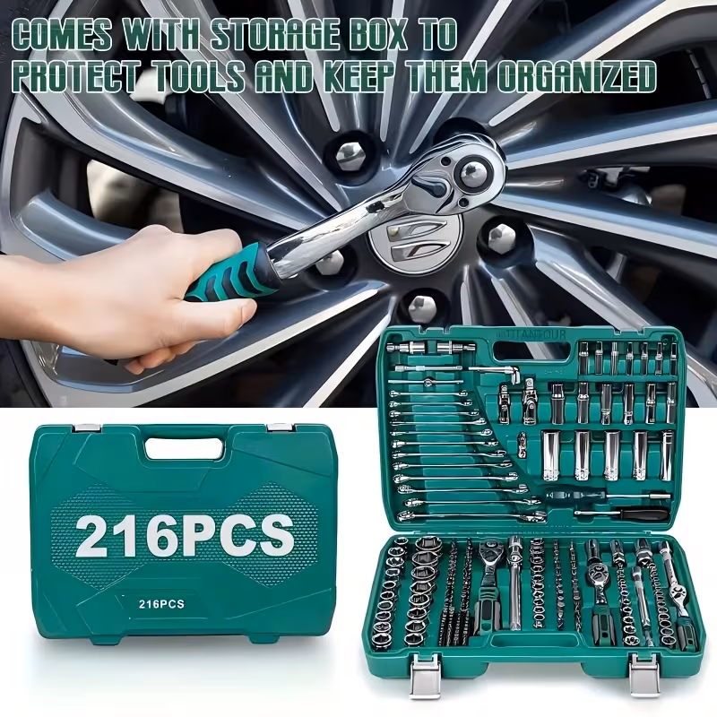 West plus  WPA395 Tam Profesyonel 216 Parça 72 Diş Eğik Cırcır Lokma Takımı Oto Tamirci Seti (Yeşil)