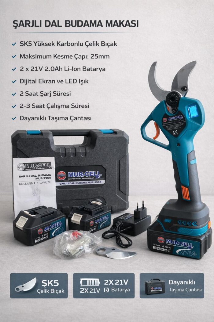 MUR-CELL ŞARJLI DAL BUDAMA MAKASI (MUR-9908)  50 mm Budama makası - Görsel 3