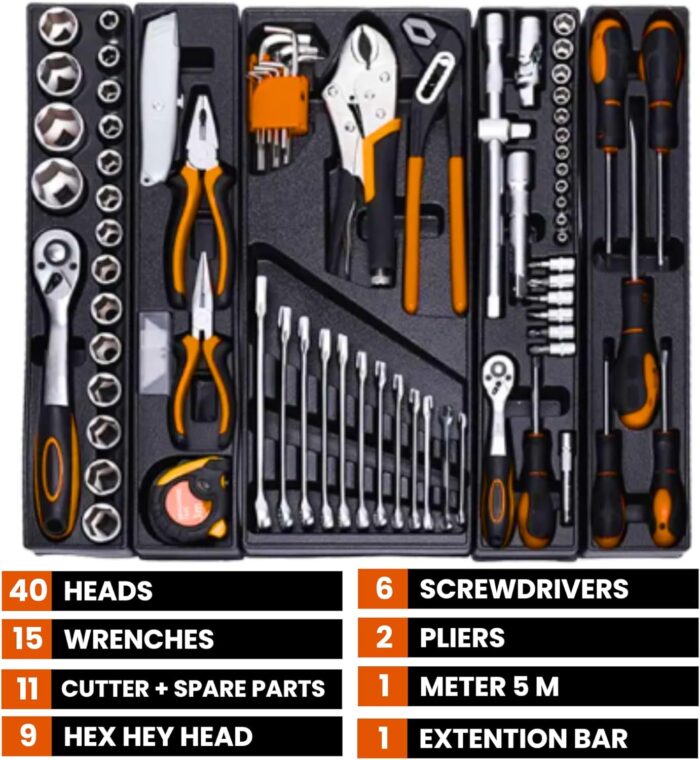 West plus  85 parça lokma takımı kaliteli alet takım çantası sandık çanta metal  5 gözlü - Görsel 4