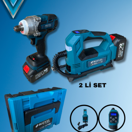 Bozyel 2 li araç seti hava kompresörü ve somun sökme makinesi 36v 5 Ah  kömürsüz motor