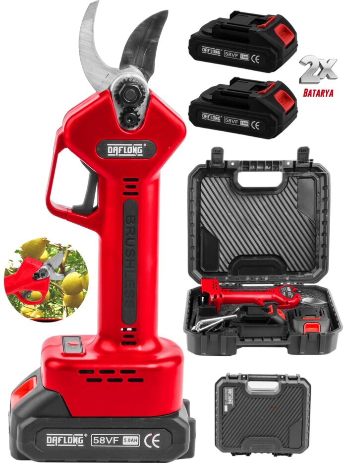 Daflong Dfl Series Yeni Nesil Çift Batarya Çelik Şanzuman Şarjlı Bağ Makası-Krmz - Görsel 2