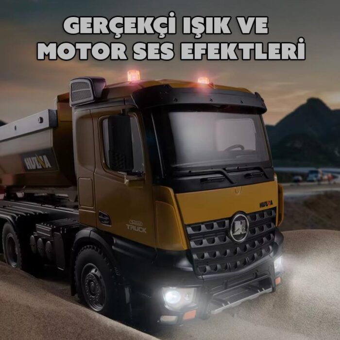 HUINA 1573 1/14 Yüksek Kalite RC Model Damperli Kamyon Uzaktan Kumandalı Metal İş Makinesi -10KG Yükleme Kapasiteli -2.4G Full Fonksiyon Sesli&Işıklı - Görsel 3