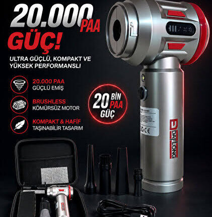 Daflong 3 Kademeli Güçlendirilmiş Pil 20000PA Güçlü Portatif Vakumlu Kablosuz Üflemeli Mini Araç Süpürgesi DFL-121