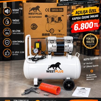 WESTPLUS 50 LT 2HP SESSİZ YAĞSIZ HAVA KOMPRESÖRÜ PROFESYONEL